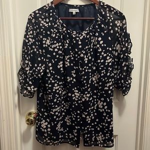 Madewell Memento blouse navy blue white Drifting Petals ruffle sleeves XL
